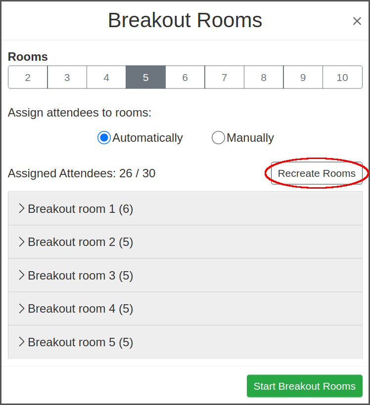 Recreate breakout rooms